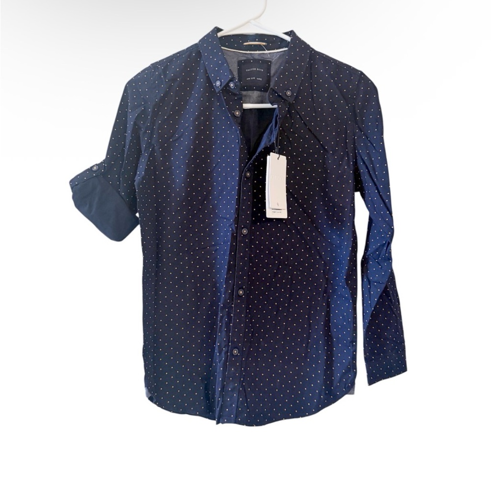 Cactus Boys Navy Polka Dot Button Down Shirt NWT Size 11/12 Preppy Coastal‎ Core